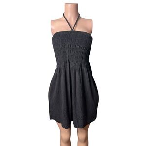 462/Black Terrycloth Halter Neck Dress